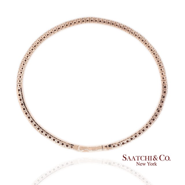 Early 21st Century 14k (585) Solid Rose Gold Flexible Natural Diamond Bangle Tennis Bracelet For Sale - Image 5 of 12