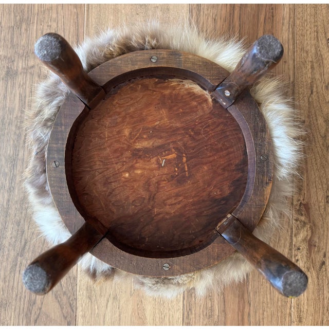 Antique Queen Anne–Style Footstool With Repurposed Coyote Fur Upholstery For Sale In Philadelphia - Image 6 of 6