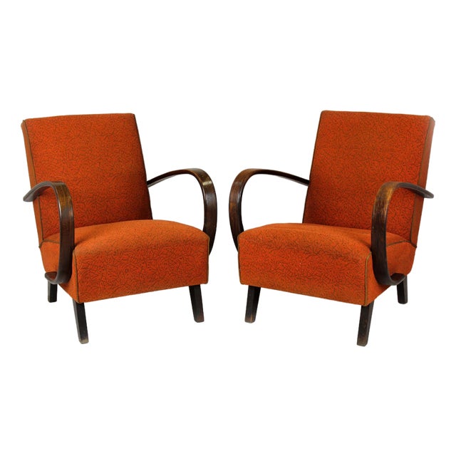 Czech Bentwood Lounge Chairs by Jindřich Halabala for Up Závody, 1950s, Set of 2 For Sale