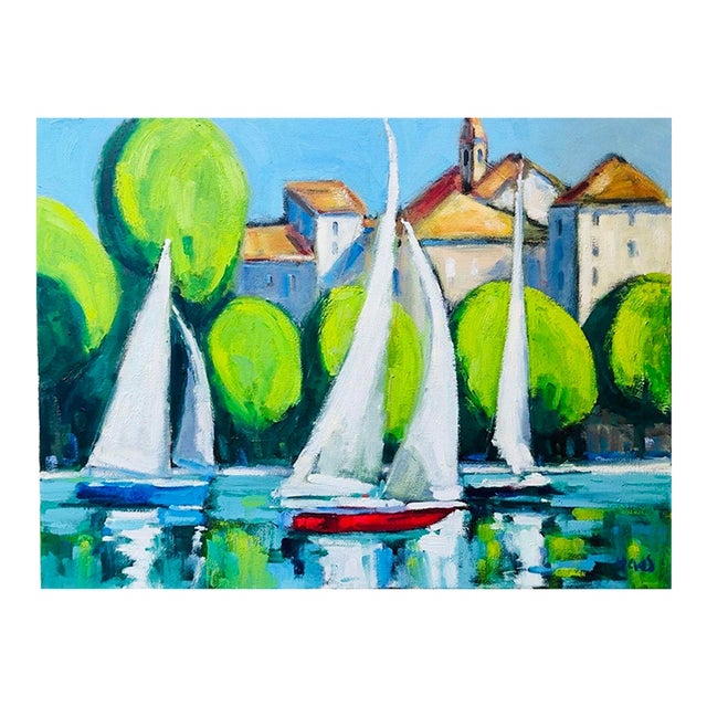 Sailing the Riviera - Contemporary Oil Painting For Sale