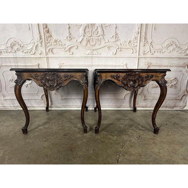 Mid 20th Century Pair of Louis XV Side Tables, Burl Walnut, Hand-Carved, Circa 1920s For Sale - Image 5 of 18