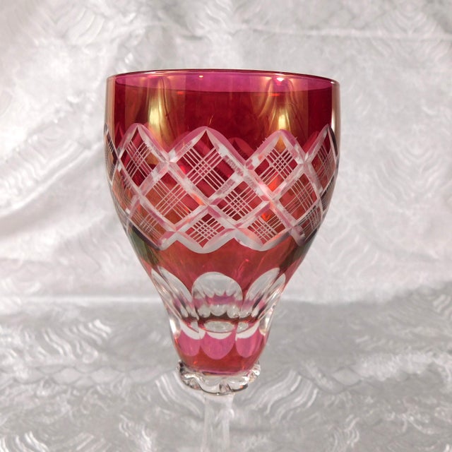 Traditional 1950s Set of Four Unmarked Pink Cut to Clear Stemware Glasses For Sale - Image 3 of 6