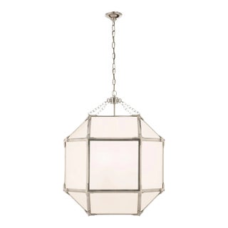 Suzanne Kasler for Visual Comfort Signature Morris Medium Lantern in Polished Nickel with White Glass For Sale