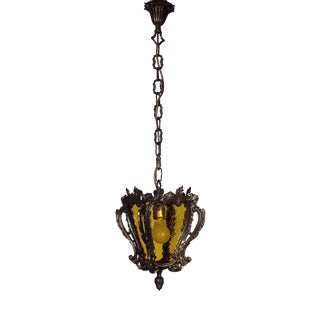 Antique Brass Glass Chandelier, 1930s For Sale