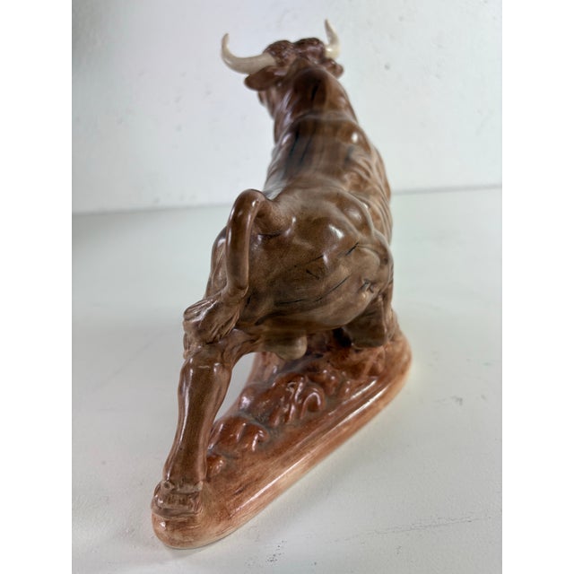 Mid-Century Vintage Ceramic Sculpture of a Bull For Sale - Image 10 of 11