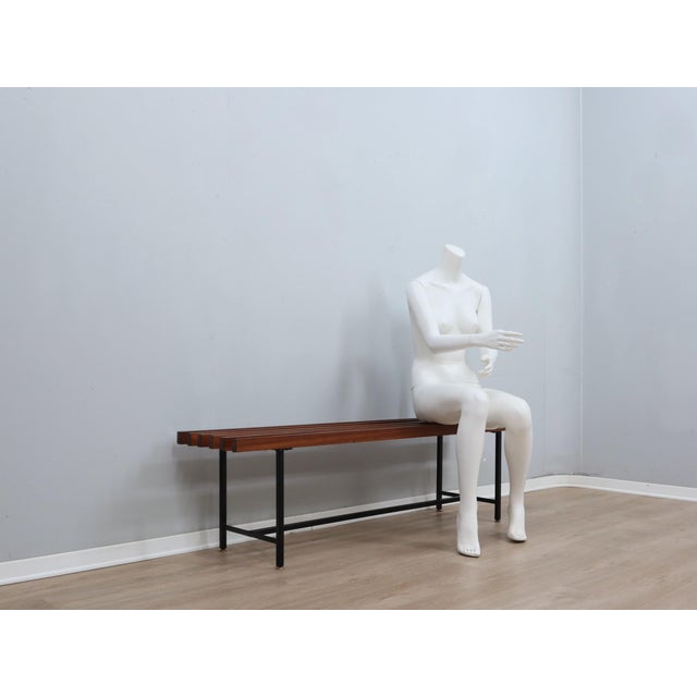 Mid-Century Slatted Teak Bench with Iron Frame, Italy, 1950s For Sale - Image 9 of 12