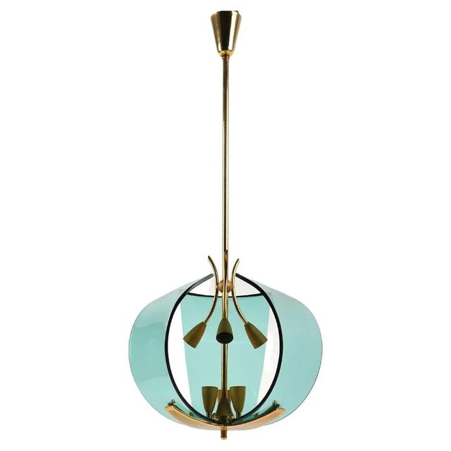 Mid-Century Italian Pendant Lamp in Brass and Glass by Fontana Arte, 1950s For Sale - Image 11 of 11