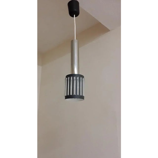 Small Vintage Ceiling Lamp with Gray Metal Frame and Embedded Clear Plastic Bars, 1970s, in Very Good conditions. Designed...