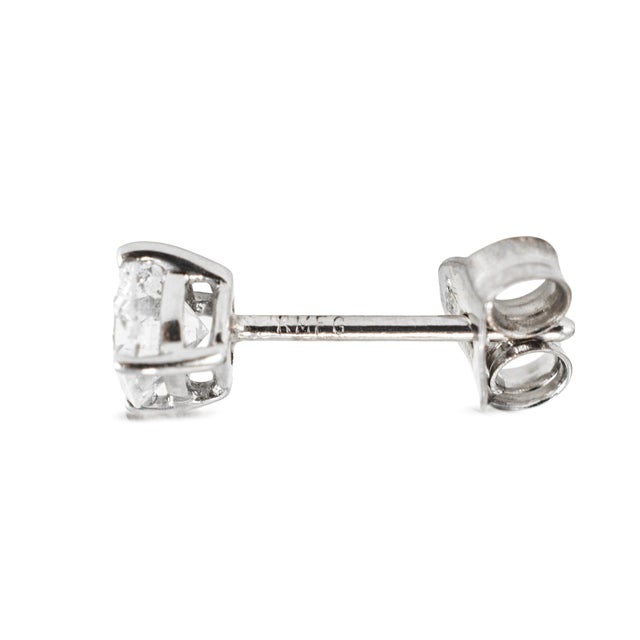 Unisex 18k White Gold 4 Prong Push Back 0.60ct Round Diamond Stud Earrings, A Pair For Sale - Image 4 of 8