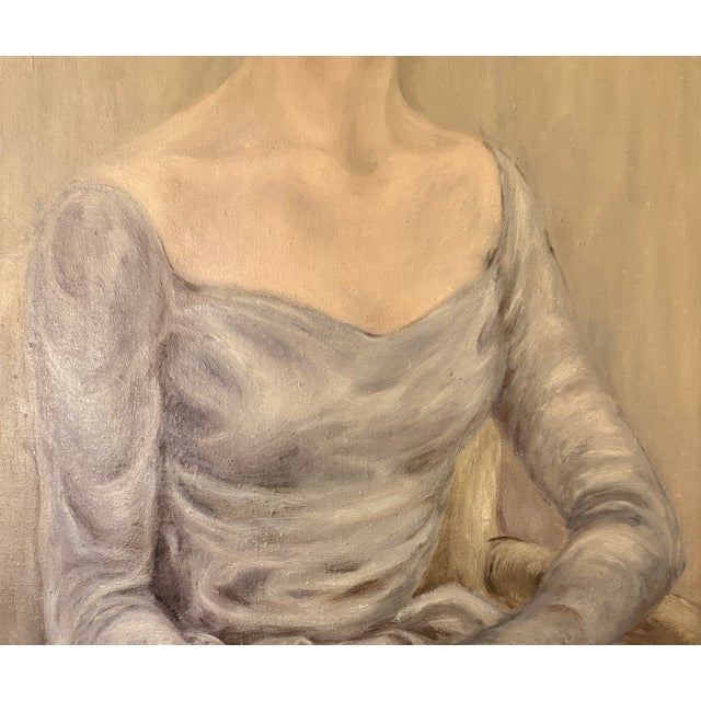 1960s Large Midcentury Oil on Canvas Woman Portrait For Sale - Image 5 of 9