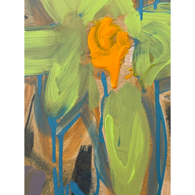 Textile Abstract Green & Gold Floral Still Life – Modern Statement Artwork For Sale - Image 7 of 12