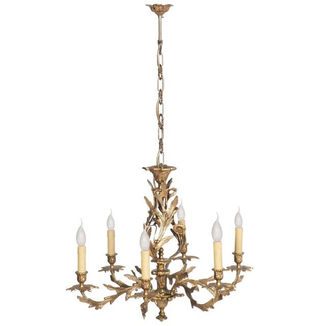 Antique Gilded Bronze 6 Light Chandelier For Sale - Image 15 of 15
