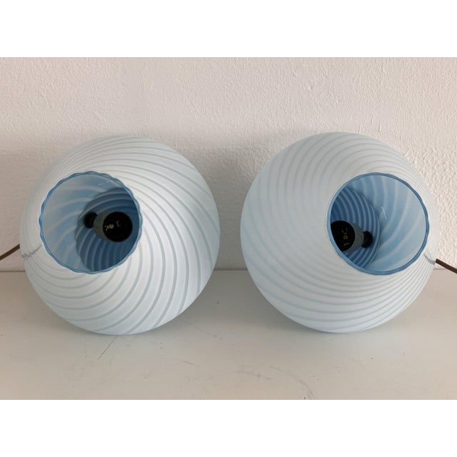 Blue Vintage Italian Mushroom Table Lamps in Blue Swirl Glass, 1970s, Set of 2 For Sale - Image 8 of 16