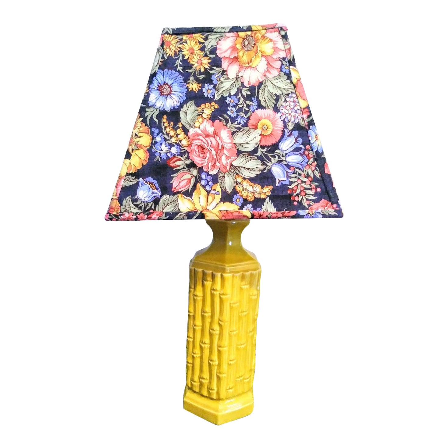Get Wallpaper Vintage Faux Bamboo Yellow Palm Beach Regency Table Lamp W Floral Shade Chairish For Free