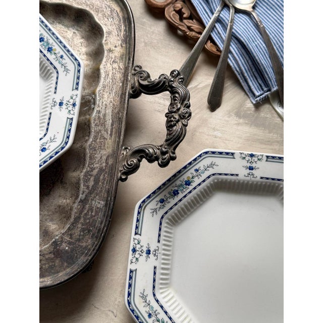 Ceramic Vintage Nikko Newport Octagon Plates 8.25 Inch Diameter - Blue Floral Japan Classic Collection - a Pair For Sale - Image 7 of 7