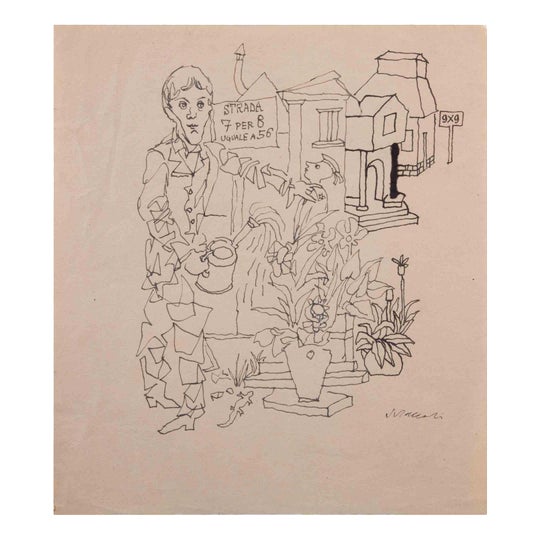 Mino Maccari, The Gardener, 1960s, Watercolor For Sale