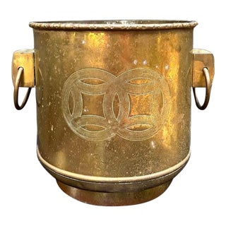 Large Brass Asian Medallion Knocker-Pull Planter For Sale
