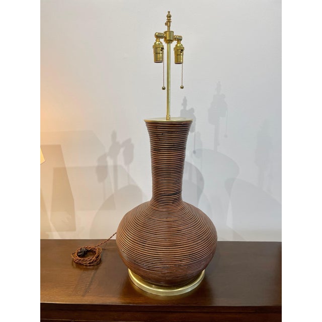 Vintage Oversized Pencil Reed Bamboo Table Lamp For Sale In New York - Image 6 of 17