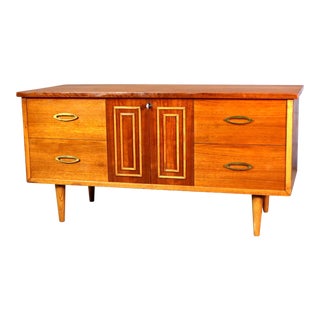 Mid Century Lane Cedar Lined Chest Trunk Storage Bench With Key Walnut Wood For Sale