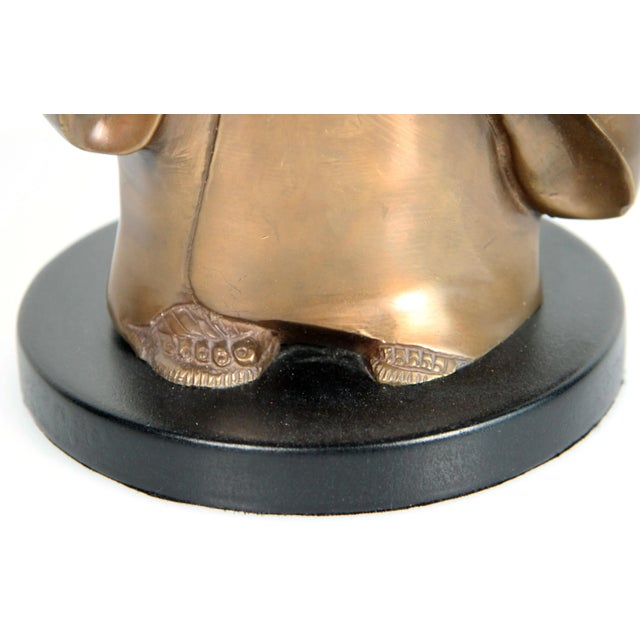 Brass Vintage 1980's Brass Chinese Child With Ship Toy Decorative Figure For Sale - Image 8 of 9