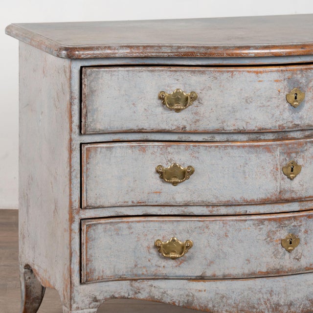 Wood Late 18th Century Swedish Rococo Pine Chest of Three Drawers For Sale - Image 7 of 12