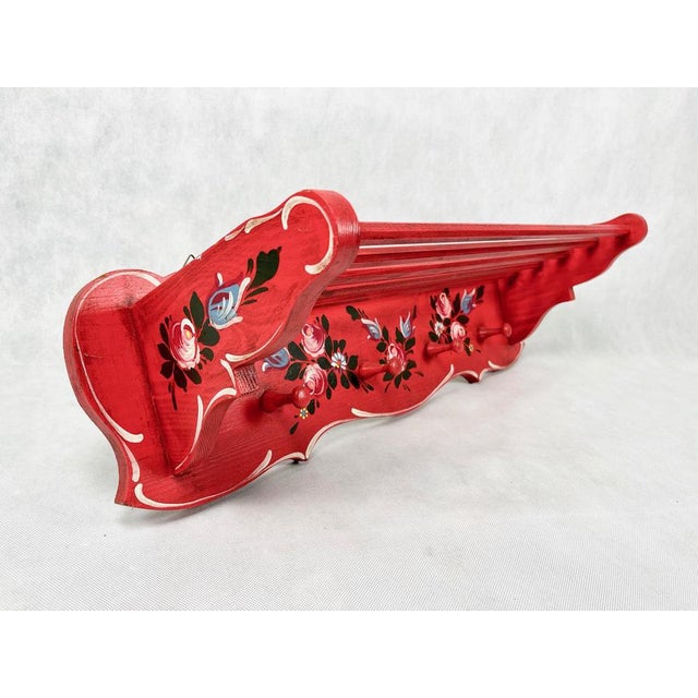 Austrian Hand-Painted Carved Wall Coat Rack, 1960s For Sale - Image 3 of 14