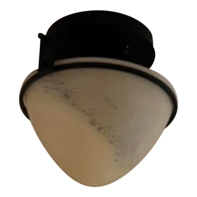 1990s Hubbardton Forge Moonband Semi-Flush Mount Ceiling Light – Wrought Iron & Opal Glass For Sale