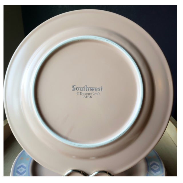 Mid-Century Modern Vintage Peach Southwest Stoneware Dinner Plates - Set of 8 by Treasure Craft For Sale - Image 3 of 7