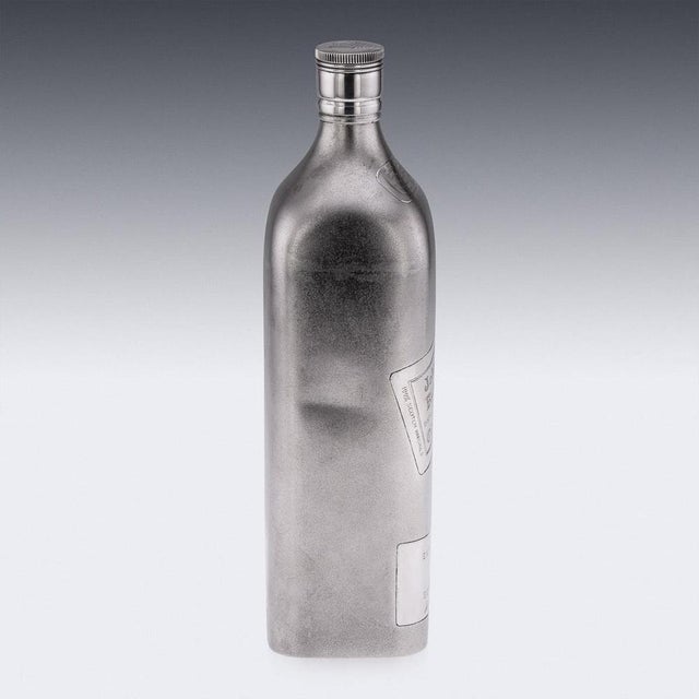 Metal Large Novelty Silver Johnnie Walker Whisky Bottle, 1940s For Sale - Image 7 of 18
