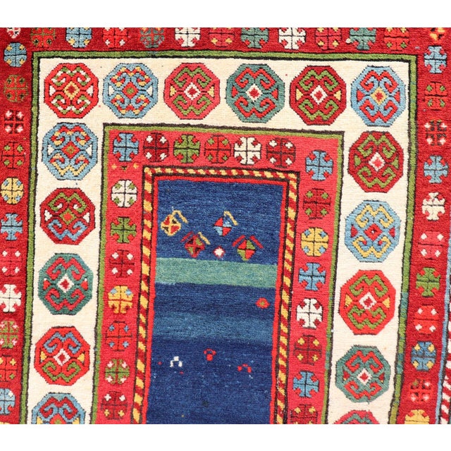 Antique Talish Caucasian Runner in Red, Cream and Blue 3'3 X 8'5 For Sale - Image 9 of 12
