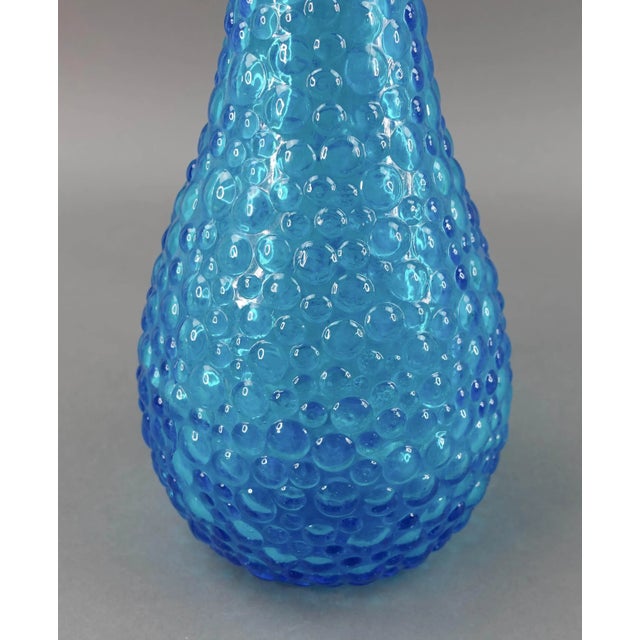Mid 20th Century Empoli Italian Vintage Blue Hobnail Glass Decanter Genie Bottle For Sale - Image 5 of 7