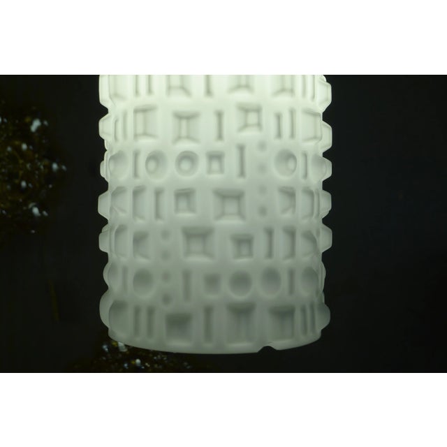 Space Age White Glass Ceiling Lamp with Embossed Geometric Pattern from Staff, 1970s For Sale - Image 4 of 9