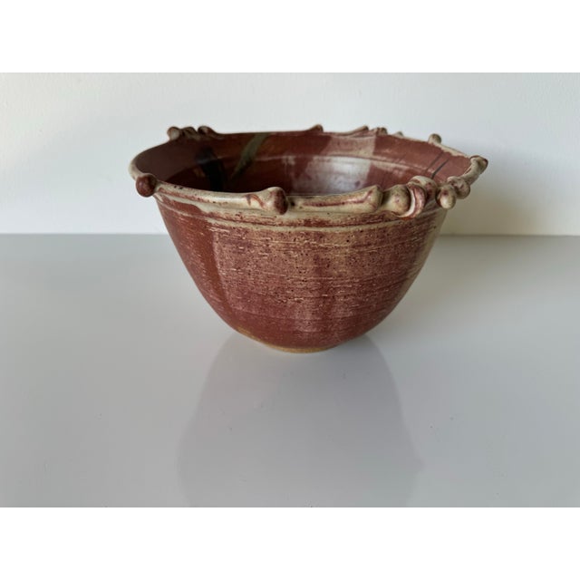 80's Vintage M. Polenberg Art Pottery Bowl With Sculpted Rim and Abstract Design Interior For Sale - Image 11 of 12