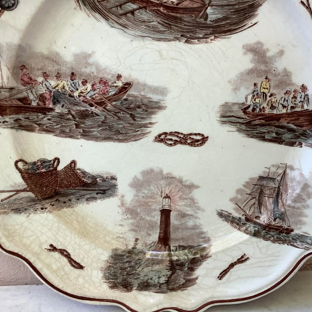 French 1900 French Faience Nautical Pattern Plate For Sale - Image 3 of 6