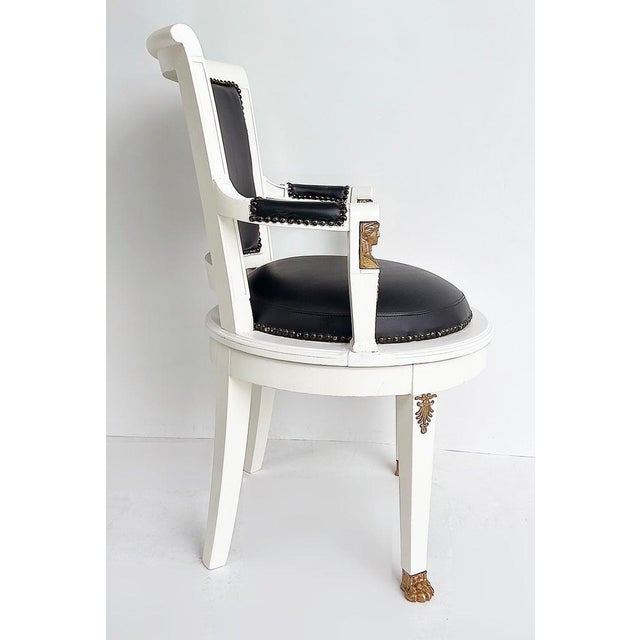 White 1850s French Empire Armchairs, Fine Gilt Bronze Mounts, Painted and Upholstered For Sale - Image 8 of 17