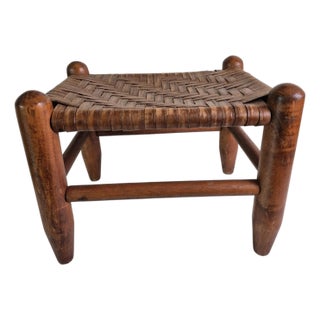 Antique Woven Foot Stool Bench Circa 1930 Cottage Style Flat Reed Rustic Boho For Sale