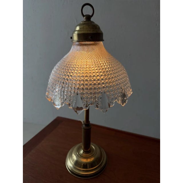 Vintage Brass Table Lamp with Glass Shade, 1960s For Sale - Image 3 of 9