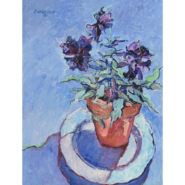 Richild Holt, Pansies, 1990, Oil Painting on Canvas, Framed For Sale - Image 12 of 12