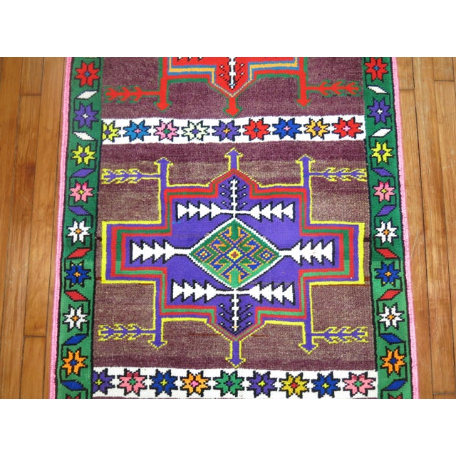 Turkish Anatolian runner from the middle of the 20th century with a funky pattern and coloration Measures: 3' x 11'2''