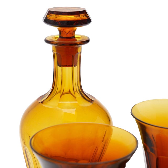 Set of Amber Glass Stemware With Decanter Attributed to Phineas Dummer, C. 1830 For Sale In Chicago - Image 6 of 12