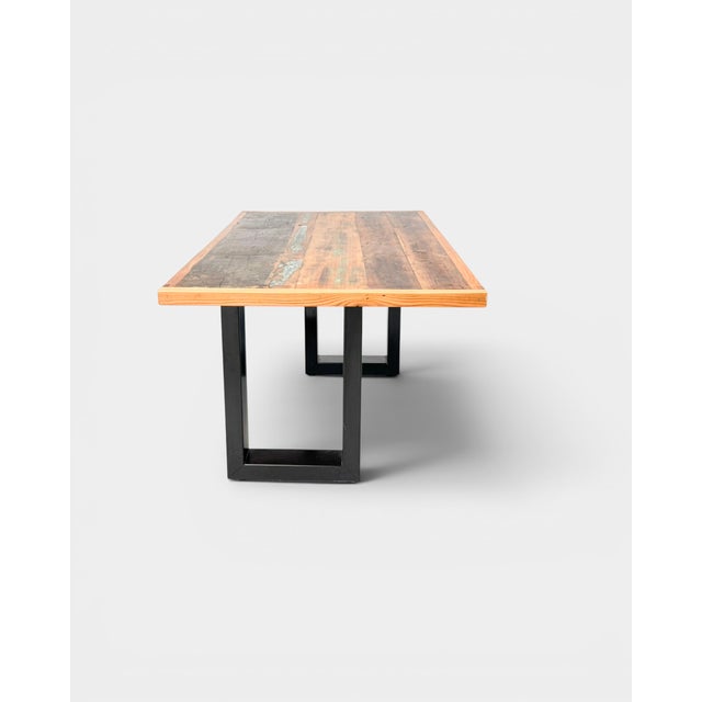 Wood Vintage Industrial Coffee Table with Reclaimed Wood Top from MDesign, 2010s For Sale - Image 7 of 7
