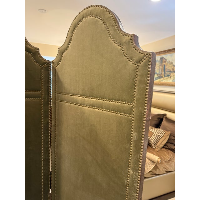 Embossed Leather and Needlepoint 2 Panel Screen For Sale - Image 9 of 14
