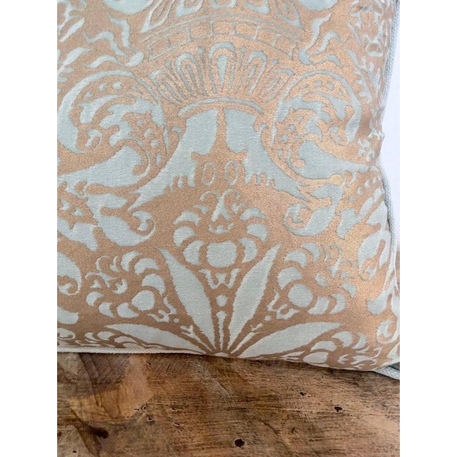 Chrome Custom Aquamarine & Gold Fortuny Lumbar Pillows For Sale - Image 8 of 12