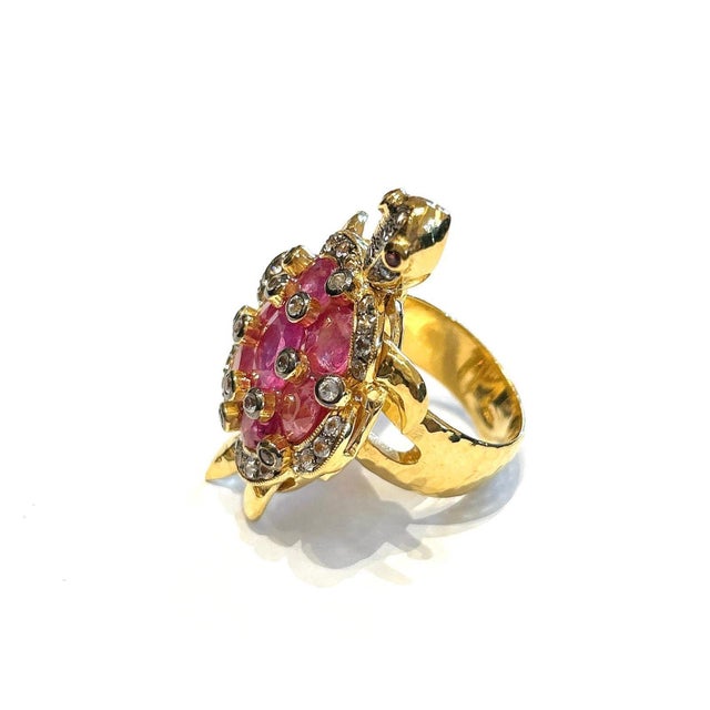 Bochic "Orient" Vintage Ruby & Diamond Turtle Cocktail Ring Set 18K & Silver For Sale - Image 11 of 12