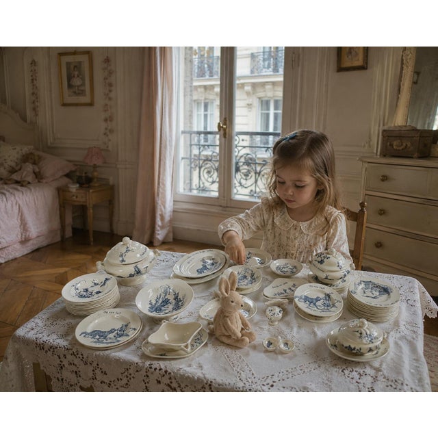 A rare and charming antique gien earthenware tea set dating from around 1900, comprising 50 complete pieces. this...
