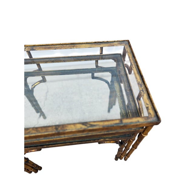 Vintage Faux Bamboo Italian Regency Nesting End Table Gold Gilt Maison Style For Sale - Image 14 of 15
