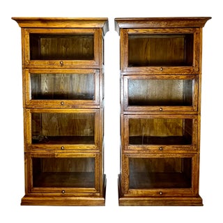 Mid 20th Century Vintage Tiger Oak Custom Built Barrister Bookcases - a Pair For Sale