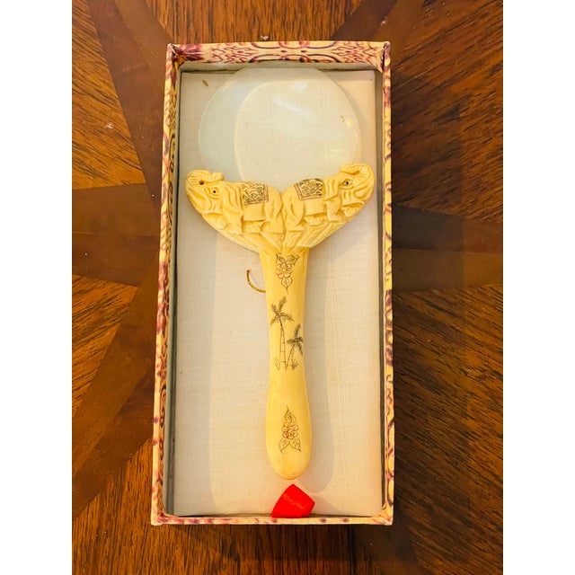 Antique Magnifying Glass Bone Handle With Elephants For Sale - Image 4 of 4