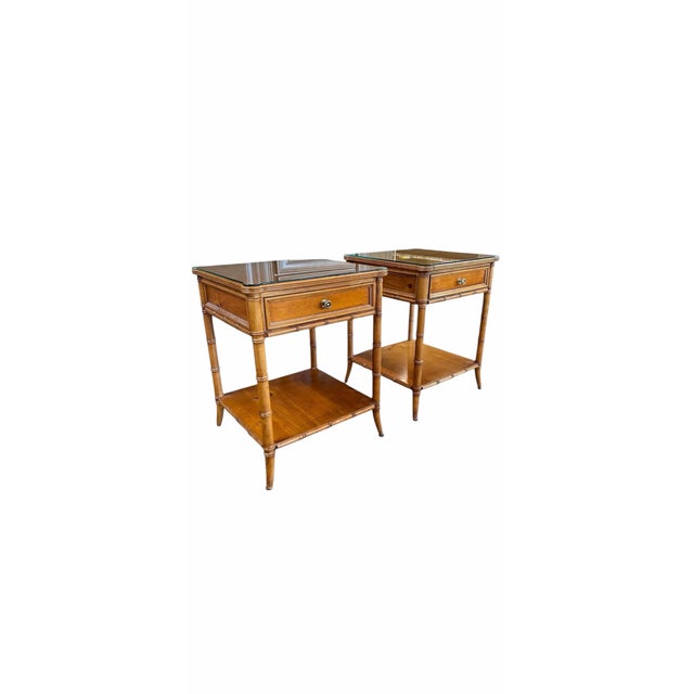 Mid-Century Modern 1970s Pair of Vintage Faux Bamboo Chinoiserie Nightstands by Baker Furniture For Sale - Image 3 of 7