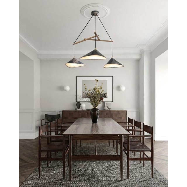 Mid-Century Modern Emily Group of Three with Oxidized Shades Hanging Lamp from Moss Objects For Sale - Image 3 of 6
